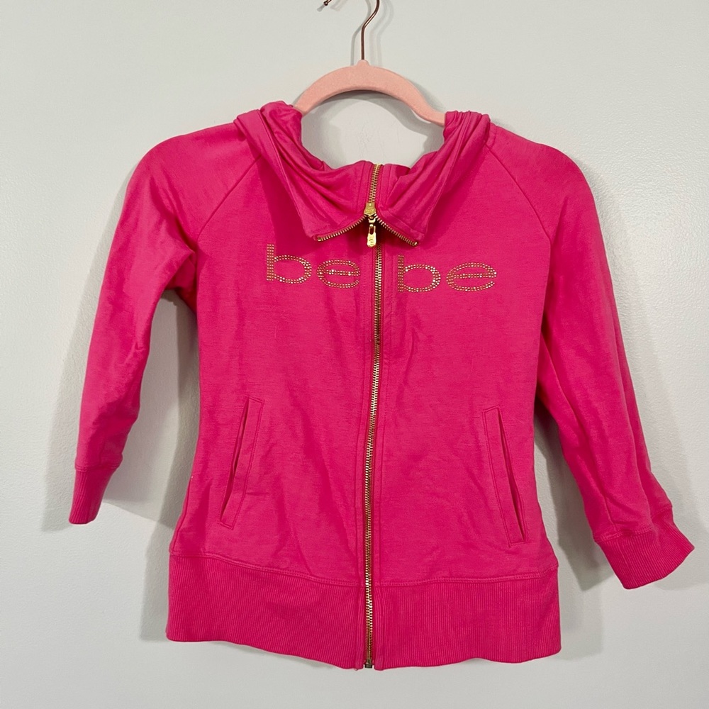 Gold rhinestone Bebe zip up sweater